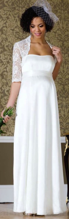 2012 Strapless Ankle Length with a Short Sleeves Lace Jacket Satin Maternity Wedding Dress